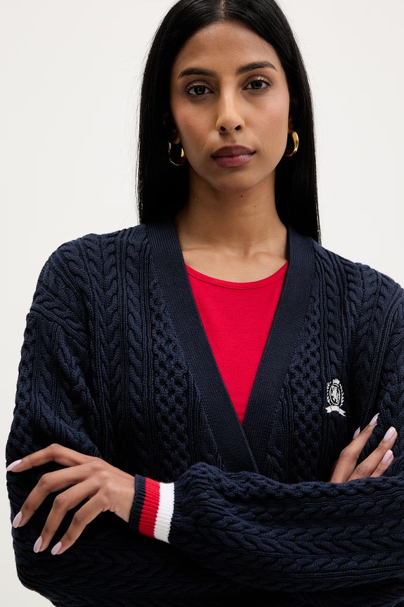 Tommy Jeans жилетка дамска от памук тъмносин DW0DW22934