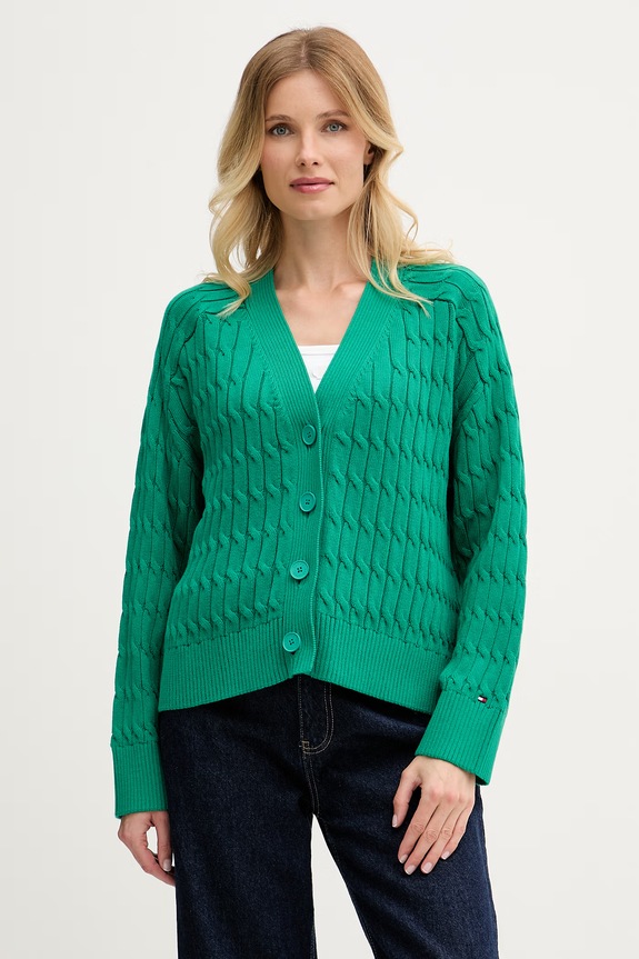 Tommy Hilfiger kardigan damski bawełniany zielony WW0WW50078