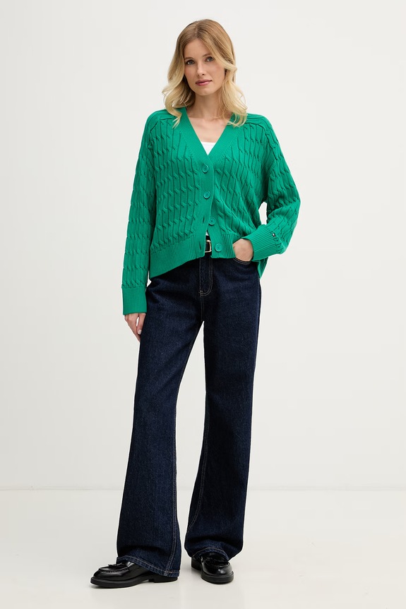 Tommy Hilfiger kardigan damski bawełniany WW0WW50078 zielony AW26