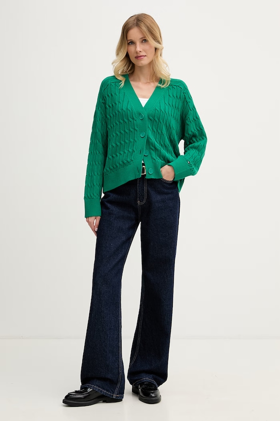 Tommy Hilfiger kardigan za žene od pamuka WW0WW50078 zelena AW26