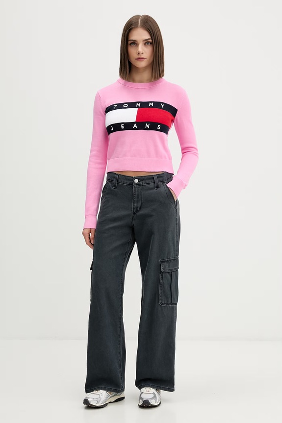 Tommy Jeans pulover pentru femei din bumbac DW0DW22930 roz AW26