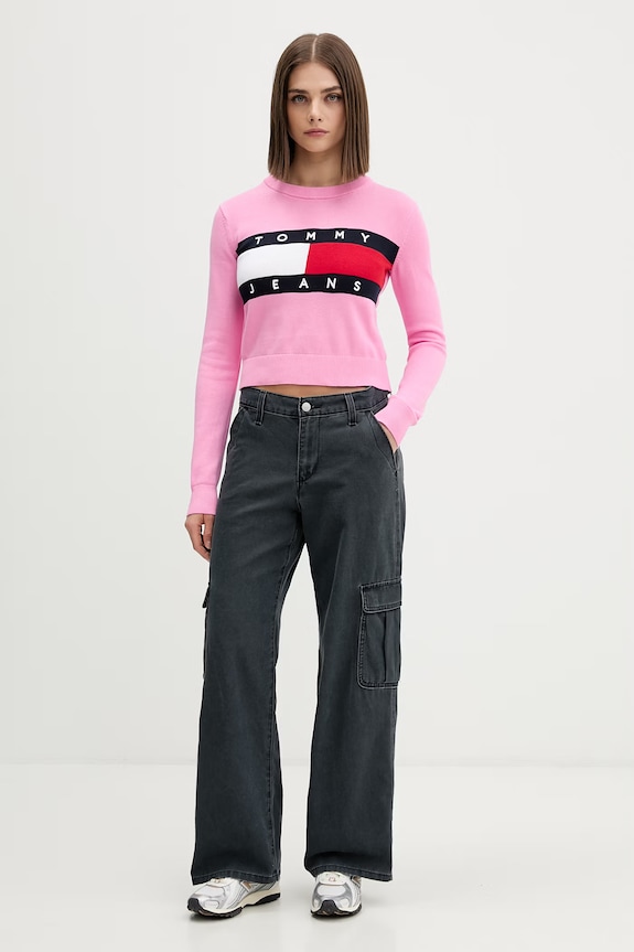 Tommy Jeans pulover pentru femei din bumbac DW0DW22930 roz AW26