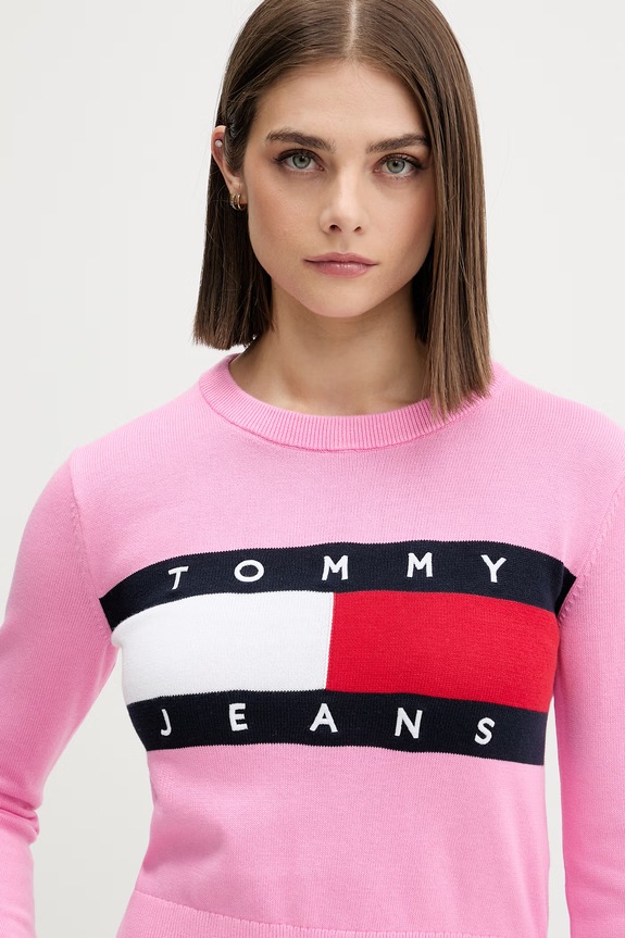 Tommy Jeans pulover pentru femei din bumbac roz DW0DW22930