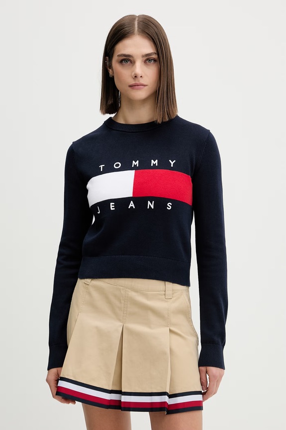 Tommy Jeans pulover pentru femei din bumbac bleumarin DW0DW22930