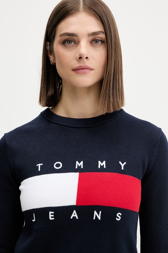 Tommy Jeans pulover pentru femei din bumbac bleumarin DW0DW22930