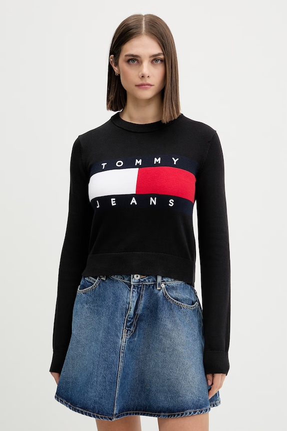 Tommy Jeans pulover pentru femei din bumbac negru DW0DW22930