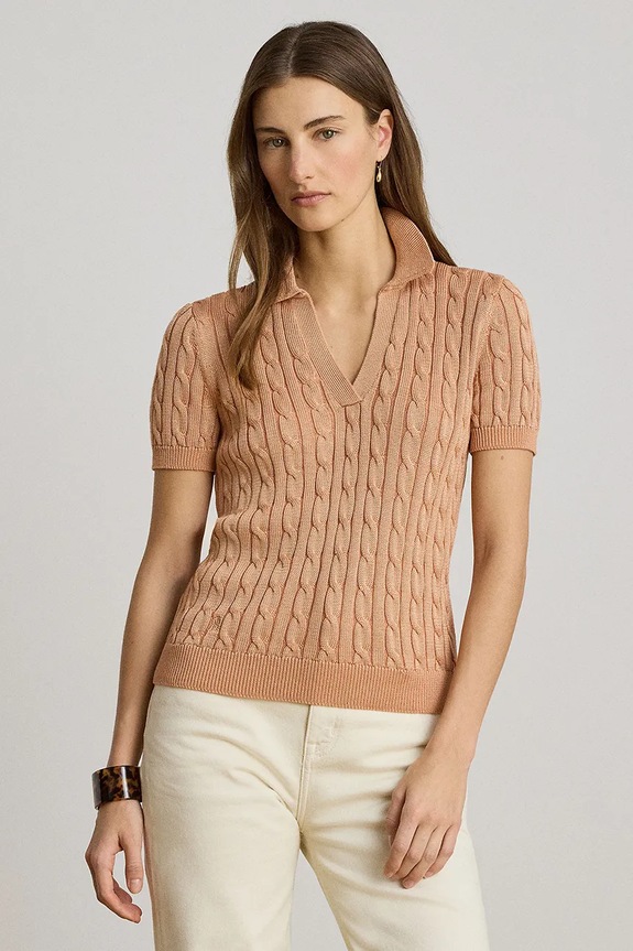 Lauren Ralph Lauren pulover s kratkimi rokavi ženski z viskozo oranžna 200P14041