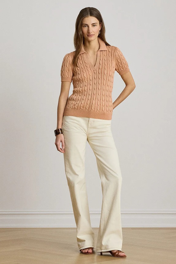 Lauren Ralph Lauren pulover s kratkimi rokavi ženski z viskozo 200P14041 oranžna