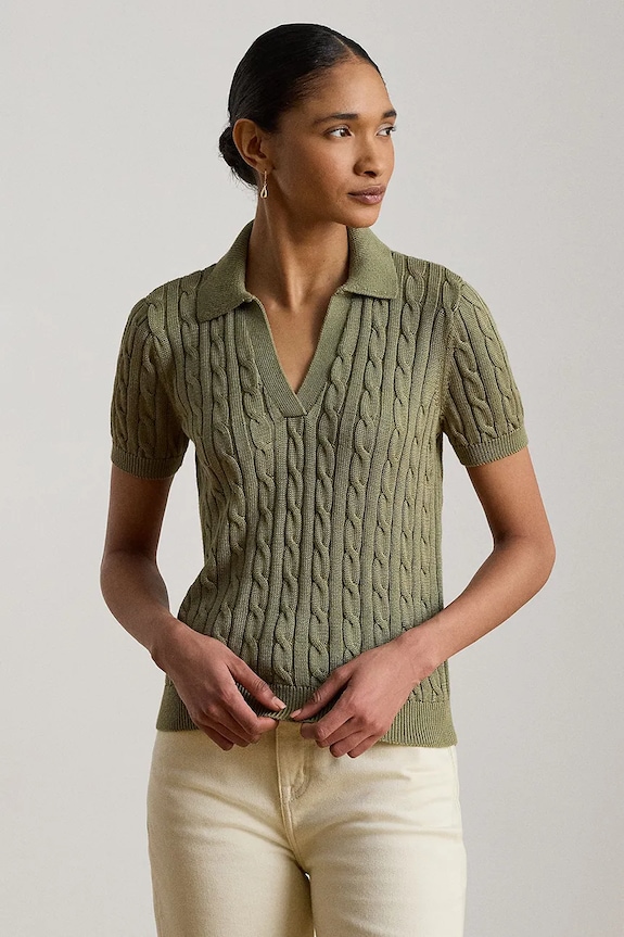 Lauren Ralph Lauren pulover s kratkimi rokavi ženski z viskozo zelena 200P14041