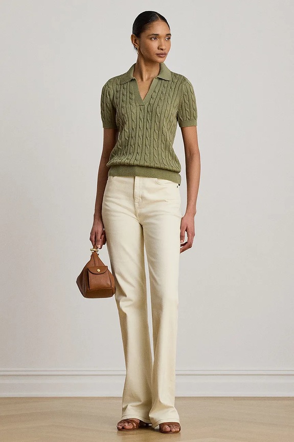 Oblačila Lauren Ralph Lauren pulover s kratkimi rokavi ženski z viskozo 200P14041 zelena