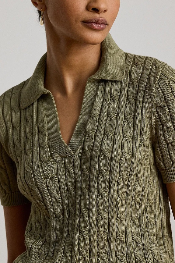 Lauren Ralph Lauren pulover s kratkimi rokavi ženski z viskozo zelena 200P14041