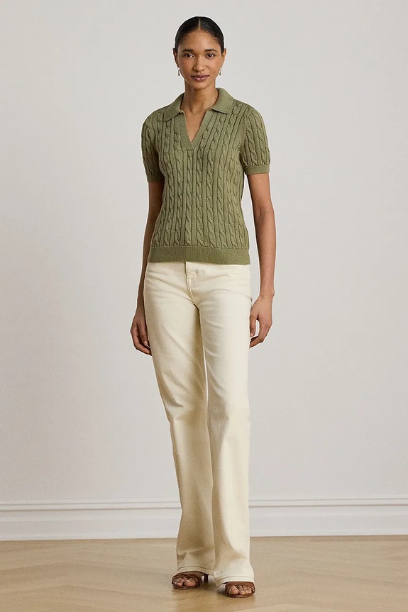 Lauren Ralph Lauren pulover s kratkimi rokavi ženski z viskozo 200P14041 zelena