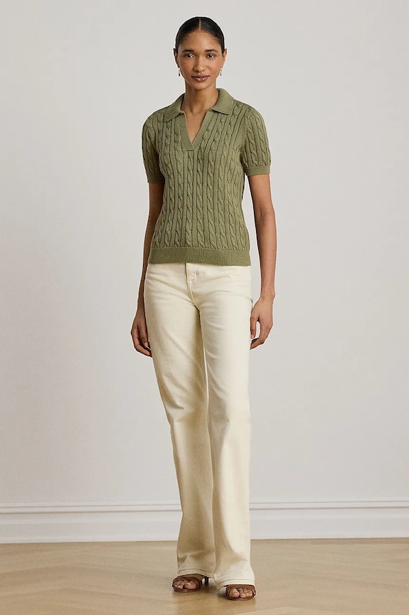 Lauren Ralph Lauren pulover s kratkimi rokavi ženski z viskozo 200P14041 zelena