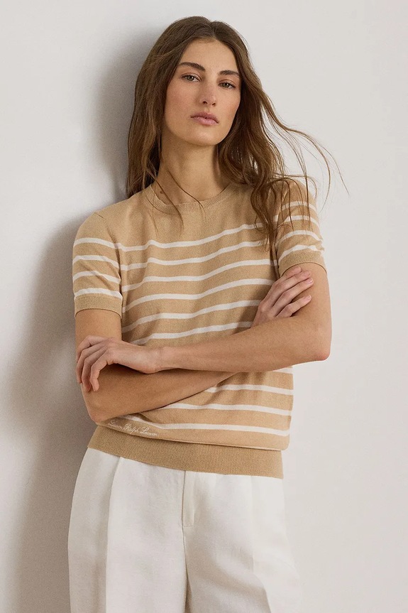 Lauren Ralph Lauren pulover s kratkimi rokavi ženski z modalom bež 200P13973