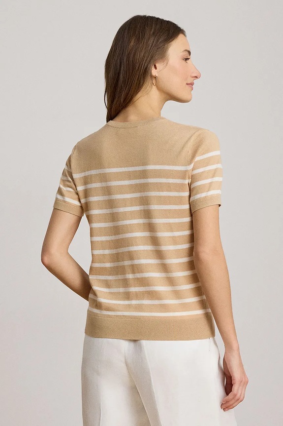 Lauren Ralph Lauren pulover s kratkimi rokavi ženski z modalom 200P13973 bež AW26