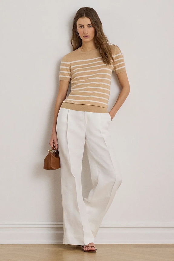 Oblačila Lauren Ralph Lauren pulover s kratkimi rokavi ženski z modalom 200P13973 bež