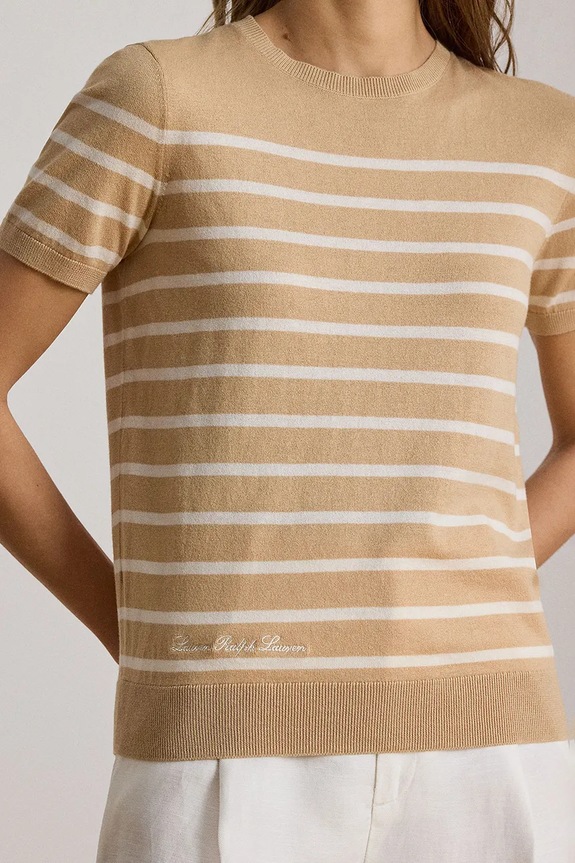 Lauren Ralph Lauren pulover s kratkimi rokavi ženski z modalom bež 200P13973