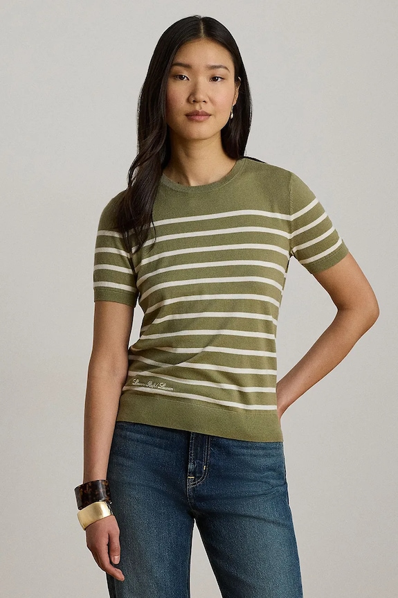 Lauren Ralph Lauren pulover s kratkimi rokavi ženski z modalom zelena 200P13973