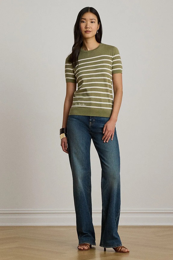 Lauren Ralph Lauren pulover s kratkimi rokavi ženski z modalom 200P13973 zelena