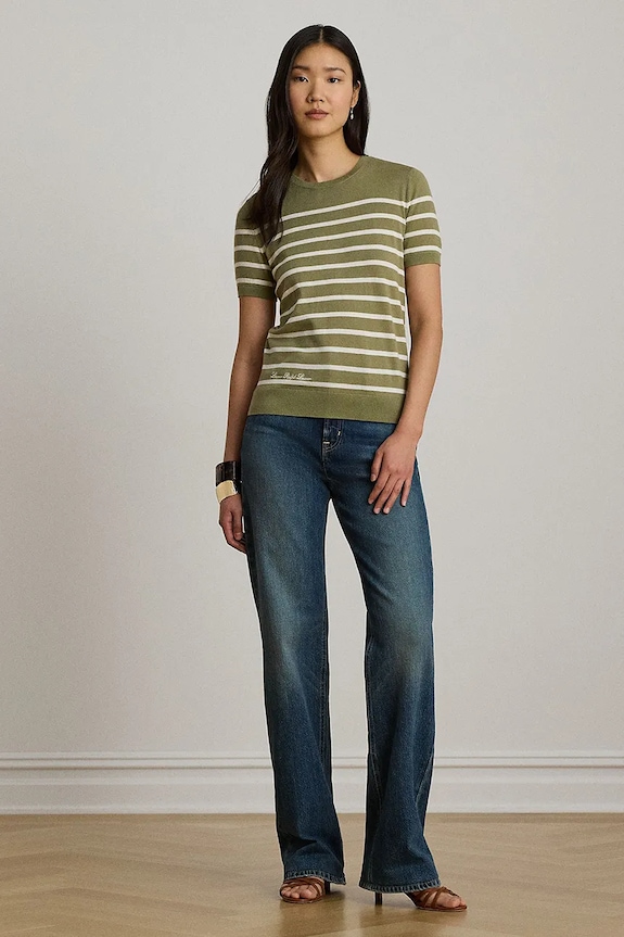 Lauren Ralph Lauren pulover s kratkimi rokavi ženski z modalom 200P13973 zelena