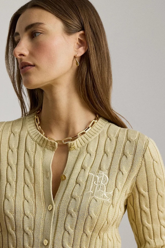 Lauren Ralph Lauren kardigan damski z bawełną żółty 200P14040