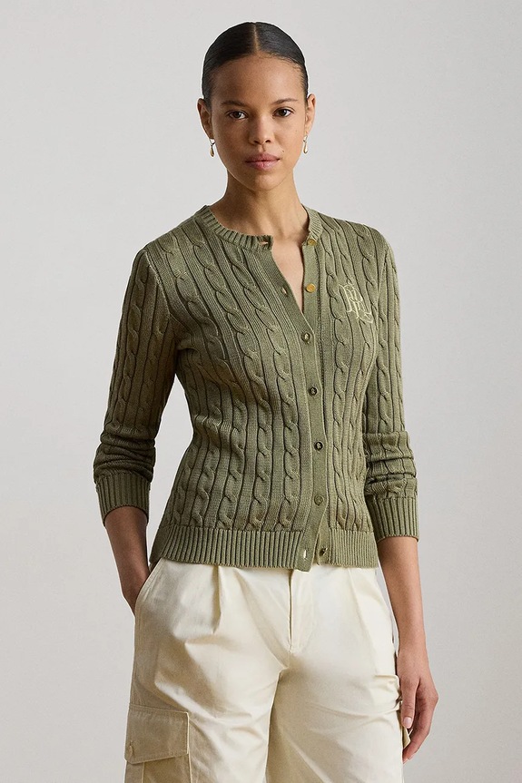 Lauren Ralph Lauren kardigan damski z bawełną zielony 200P14040