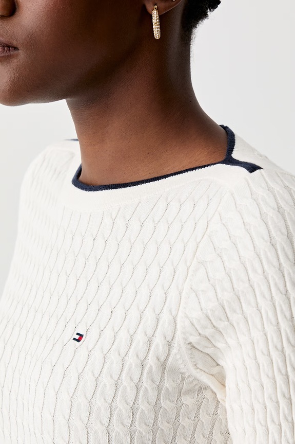 Tommy Hilfiger T-shirt swetrowy damski bawełniany WW0WW50103 beżowy