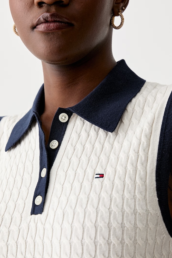 Tommy Hilfiger úpletový top dámsky bavlnený WW0WW50102 béžová