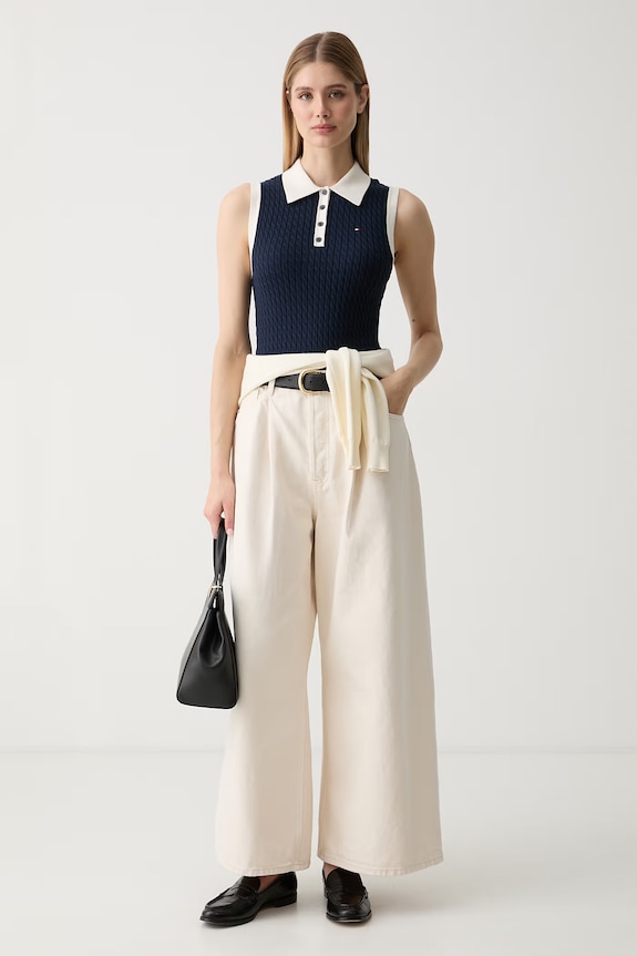 Tommy Hilfiger top swetrowy damski bawełniany WW0WW50102 granatowy AW26