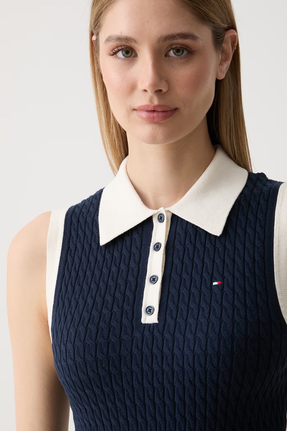 Tommy Hilfiger top swetrowy damski bawełniany granatowy WW0WW50102