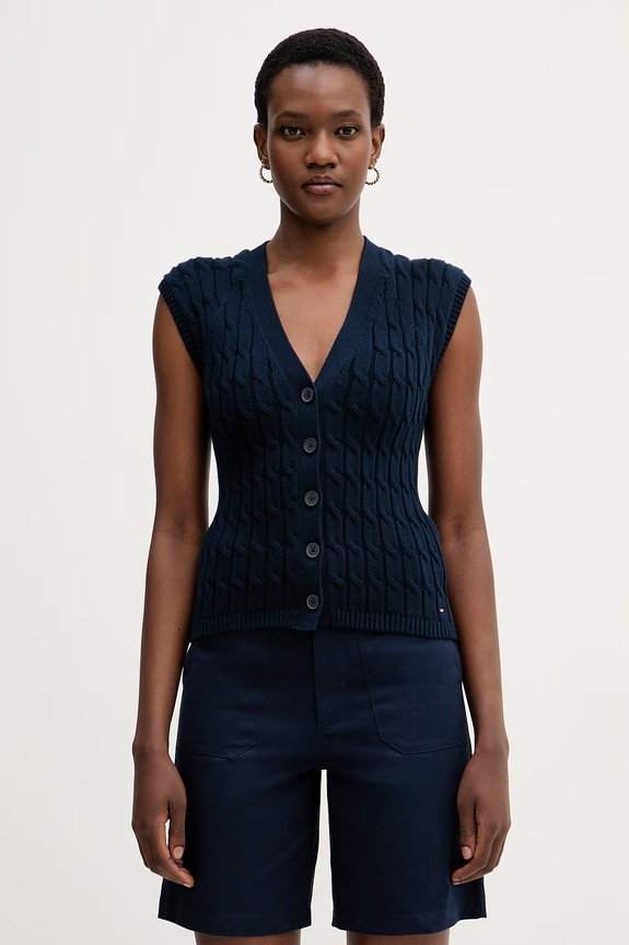 Tommy Hilfiger pulover bez rukava za žene od pamuka mornarsko plava WW0WW50075