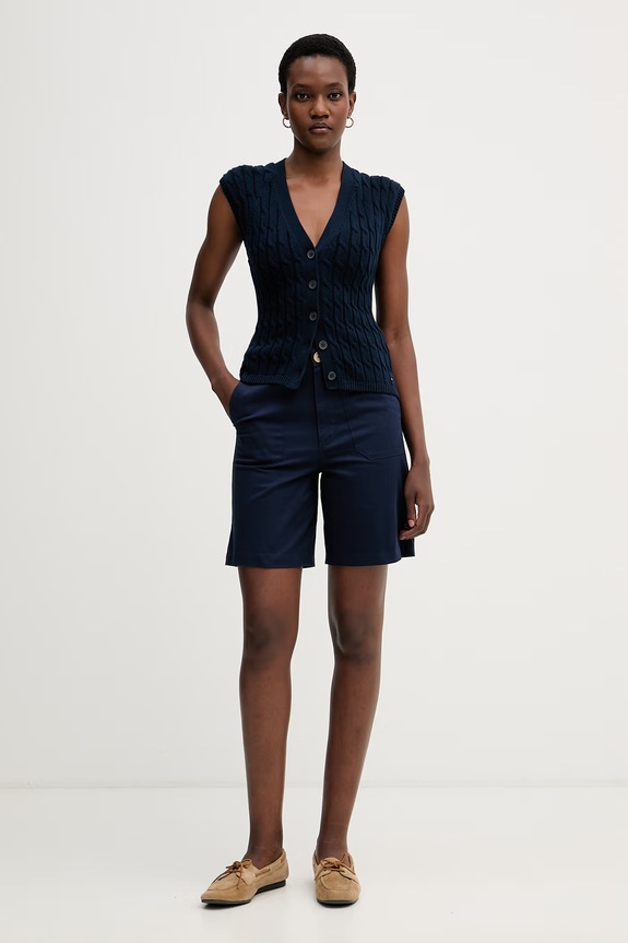 Tommy Hilfiger pulover bez rukava za žene od pamuka WW0WW50075 mornarsko plava AW26