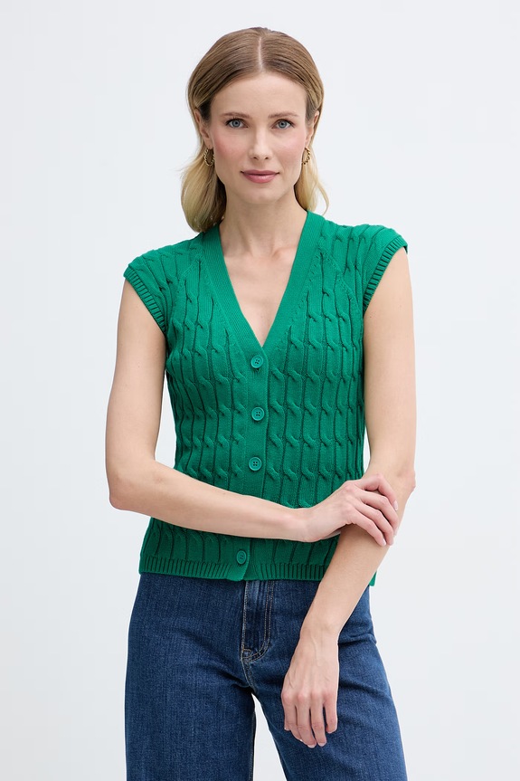 Tommy Hilfiger pulover bez rukava za žene od pamuka zelena WW0WW50075