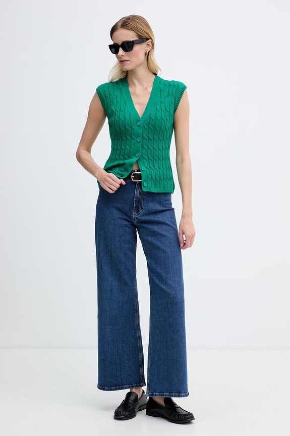 Tommy Hilfiger pulover bez rukava za žene od pamuka WW0WW50075 zelena AW26