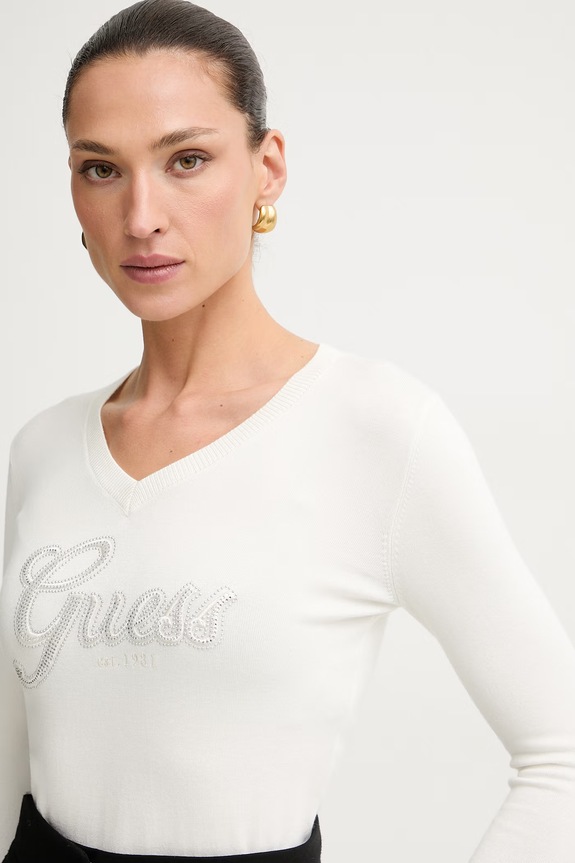 Guess πουλόβερ γυναικείο με βισκόζη LENA μπεζ W6YR29.Z0977