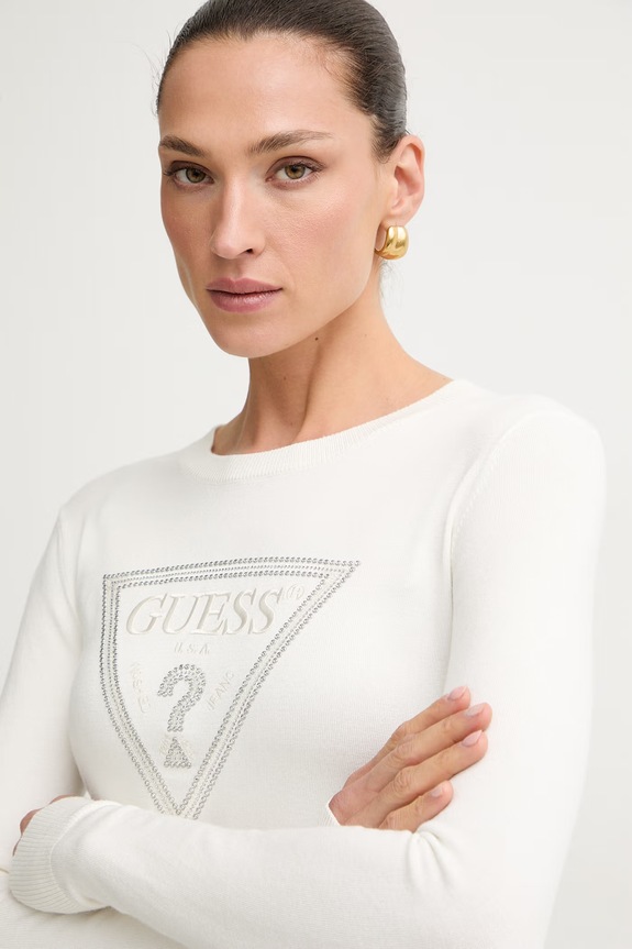 Guess πουλόβερ γυναικείο με βισκόζη KATIE μπεζ W6YR28.Z0976