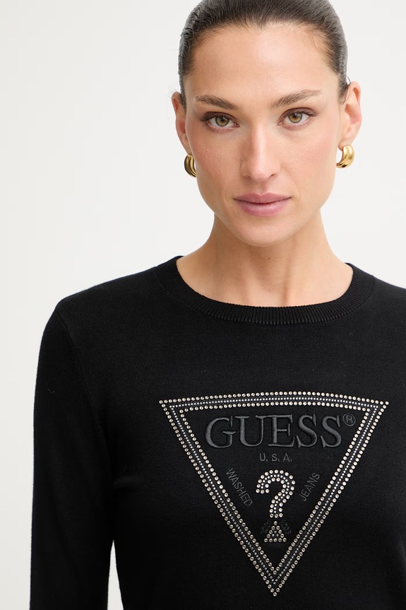 Guess πουλόβερ γυναικείο με βισκόζη KATIE μαύρο W6YR28.Z0976