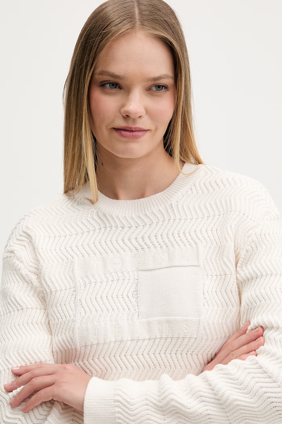 Tommy Jeans sweter damski bawełniany beżowy DW0DW22921
