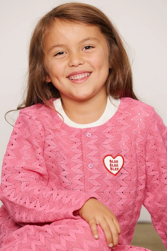Mini Rodini kardigán detský bavlnený Lace patch ružová 26620101