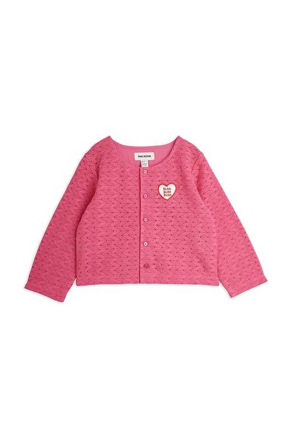 Mini Rodini kardigán detský bavlnený Lace patch 26620101 ružová AW26
