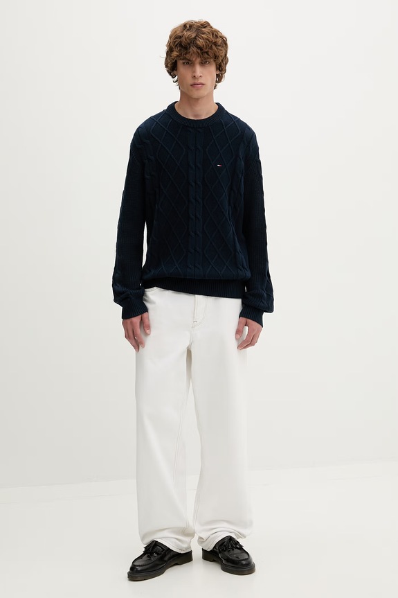 Tommy Jeans πουλόβερ ανδρικό βαμβακερό DM0DM23405 σκούρο μπλε AW26