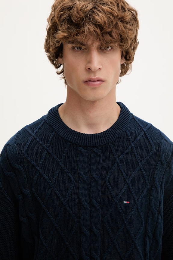 Tommy Jeans πουλόβερ ανδρικό βαμβακερό σκούρο μπλε DM0DM23405