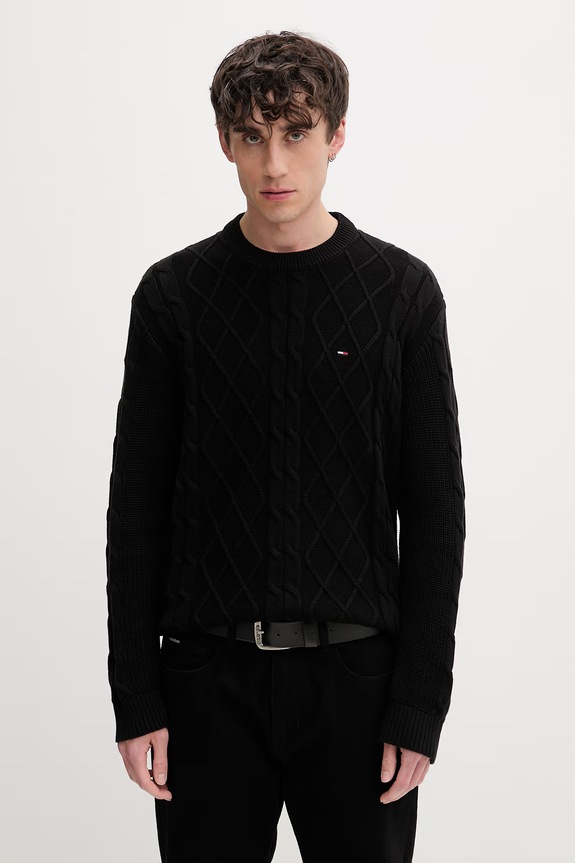 Tommy Jeans πουλόβερ ανδρικό βαμβακερό μαύρο DM0DM23405