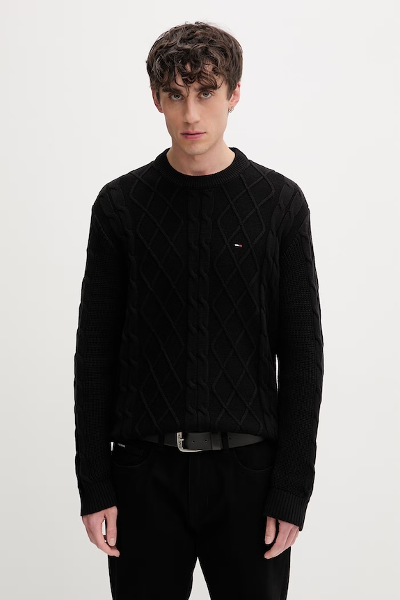 Tommy Jeans πουλόβερ ανδρικό βαμβακερό μαύρο DM0DM23405