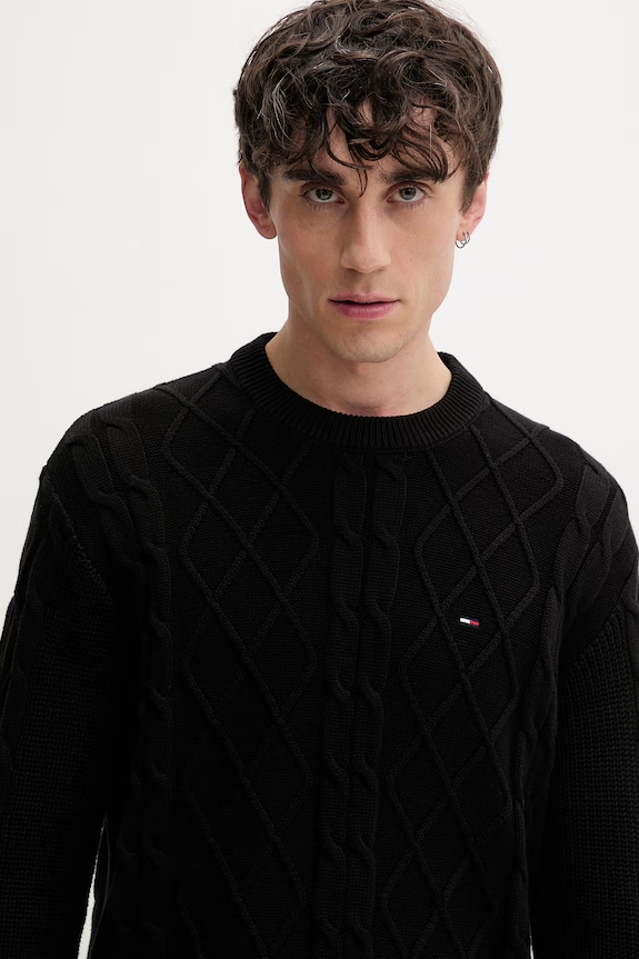Tommy Jeans πουλόβερ ανδρικό βαμβακερό μαύρο DM0DM23405