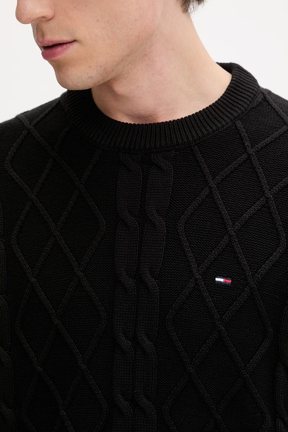 Tommy Jeans πουλόβερ ανδρικό βαμβακερό DM0DM23405 μαύρο