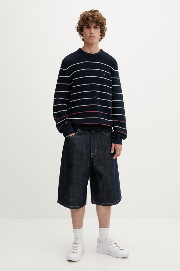 Tommy Jeans sweter męski bawełniany DM0DM23384 granatowy AW26