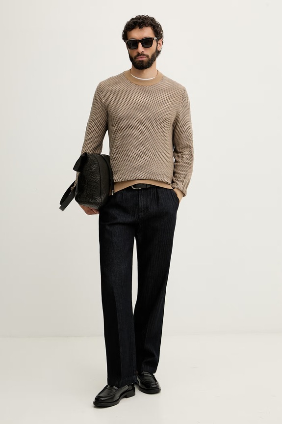 BOSS πουλόβερ ανδρικό βαμβακερό H-Lofranco 50565565 μπεζ AW26