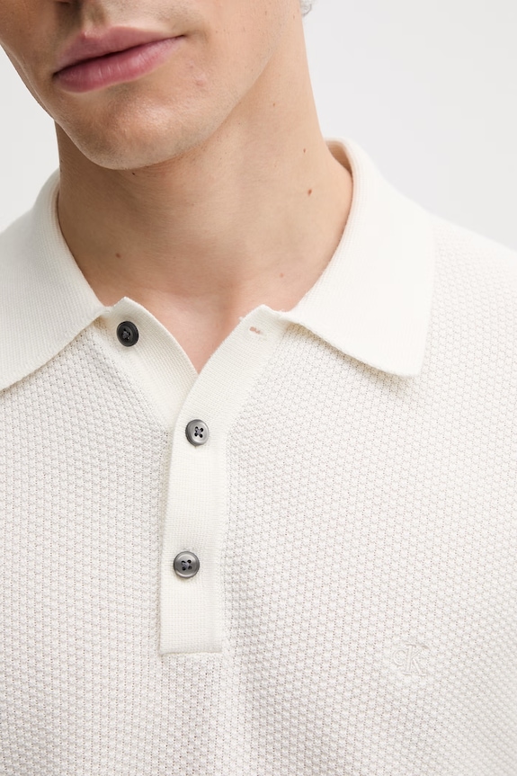 Calvin Klein polo swetrowe męskie bawełniane LV04LG313G beżowy
