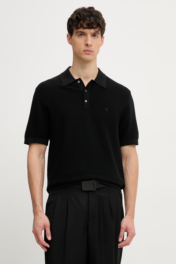 Calvin Klein polo swetrowe męskie bawełniane czarny LV04LG313G
